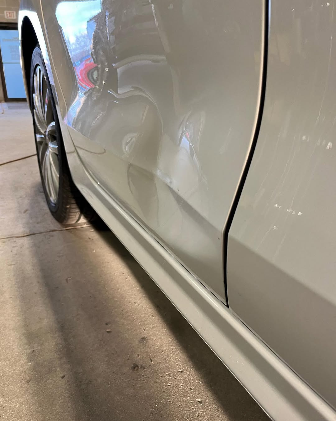 White car panel with scratches